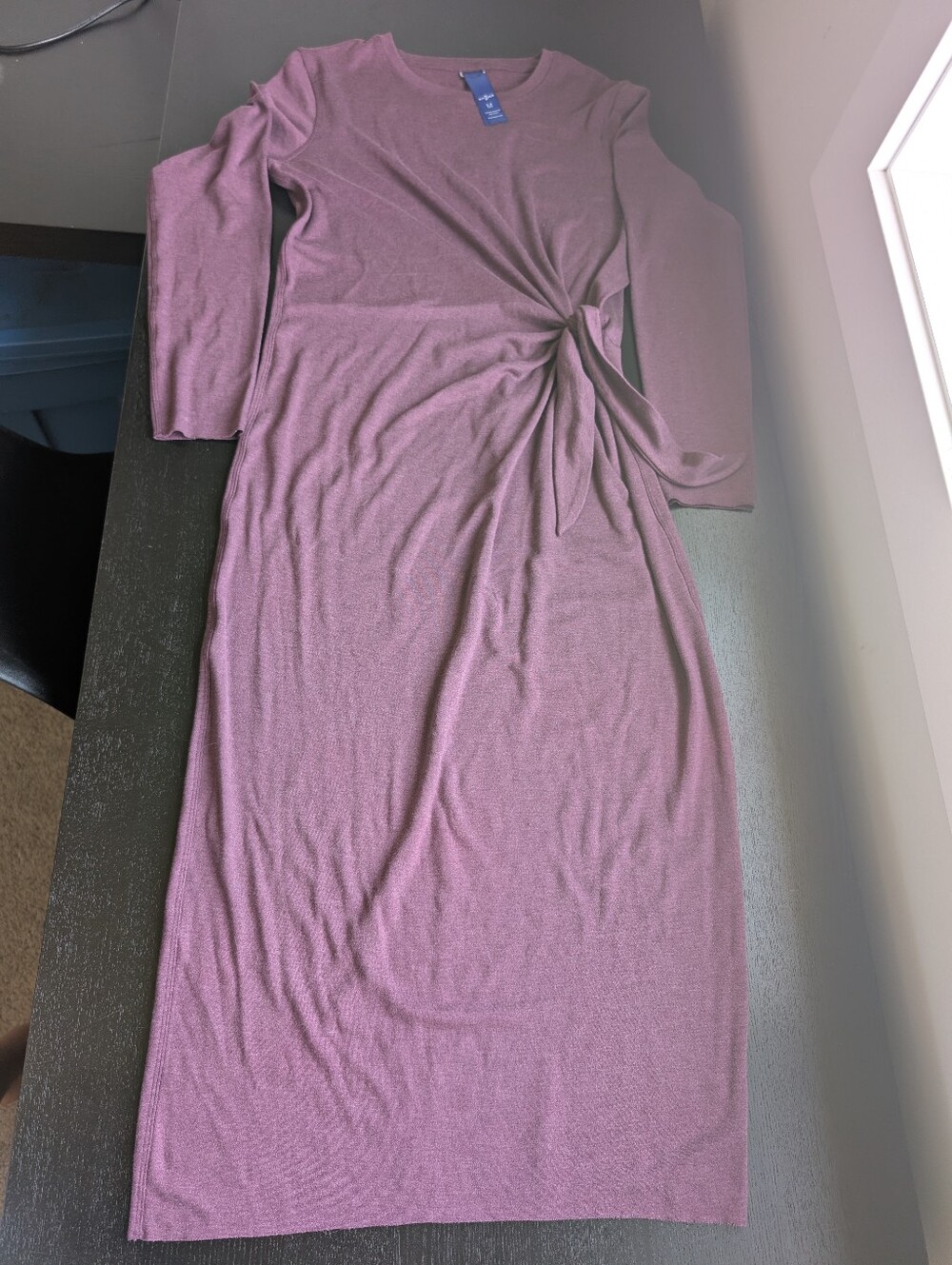 Kit and Ace Tie Brushed French Terry Long Sleeve T-Shirt Maxi Dress in Maroon
